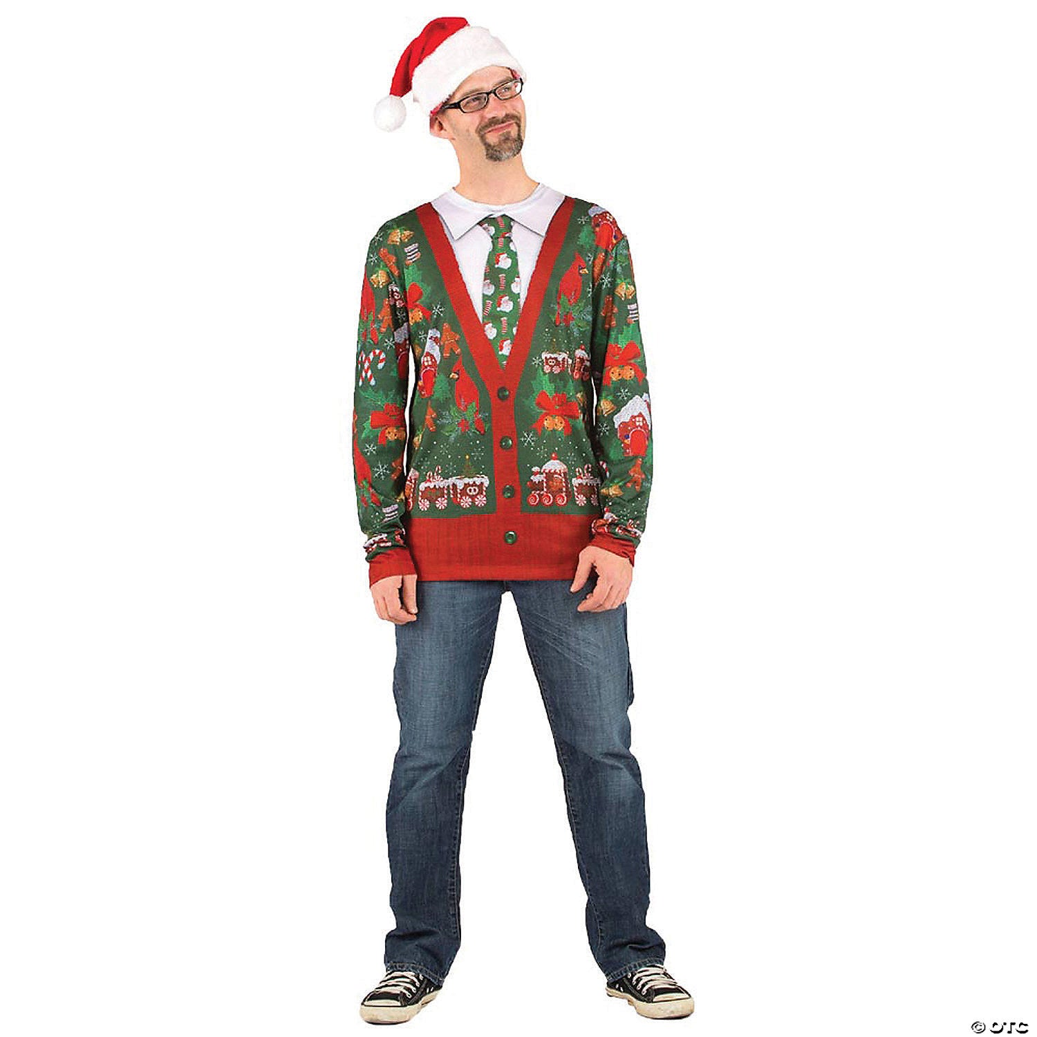 adult ugly christmas cardigan t shirt   large~fr115779lg
