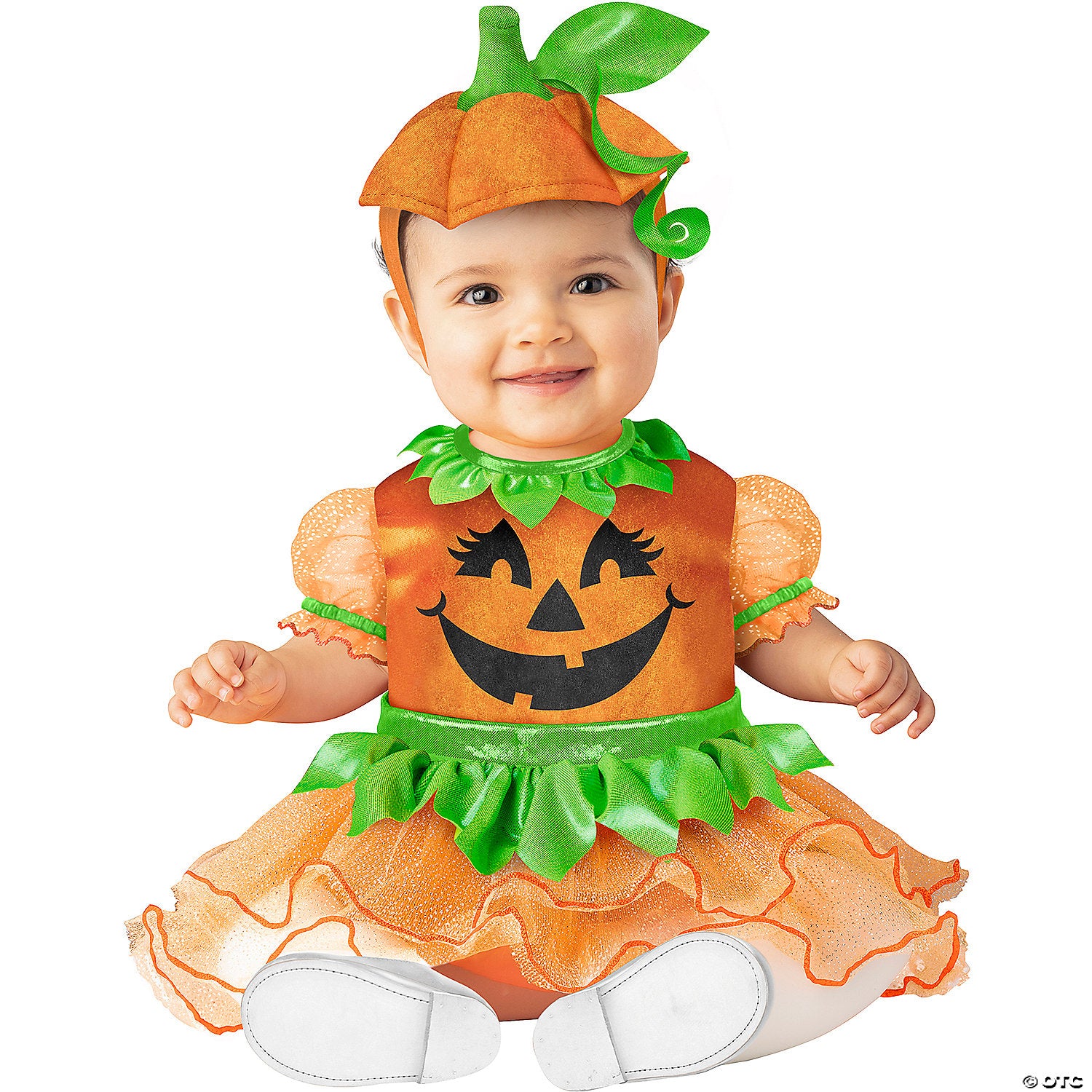 baby girl orange & green polyester pretty pumpkin tutu halloween costume   large 18 24 months~fwck16155l