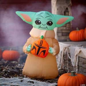 42  blow up inflatable star wars the mandalorian grogu the child with pumpkin & built in led lights outdoor yard decoration~ss226677g-a02