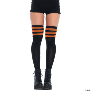 knit athletic striped thigh highs orange~ua6605bo