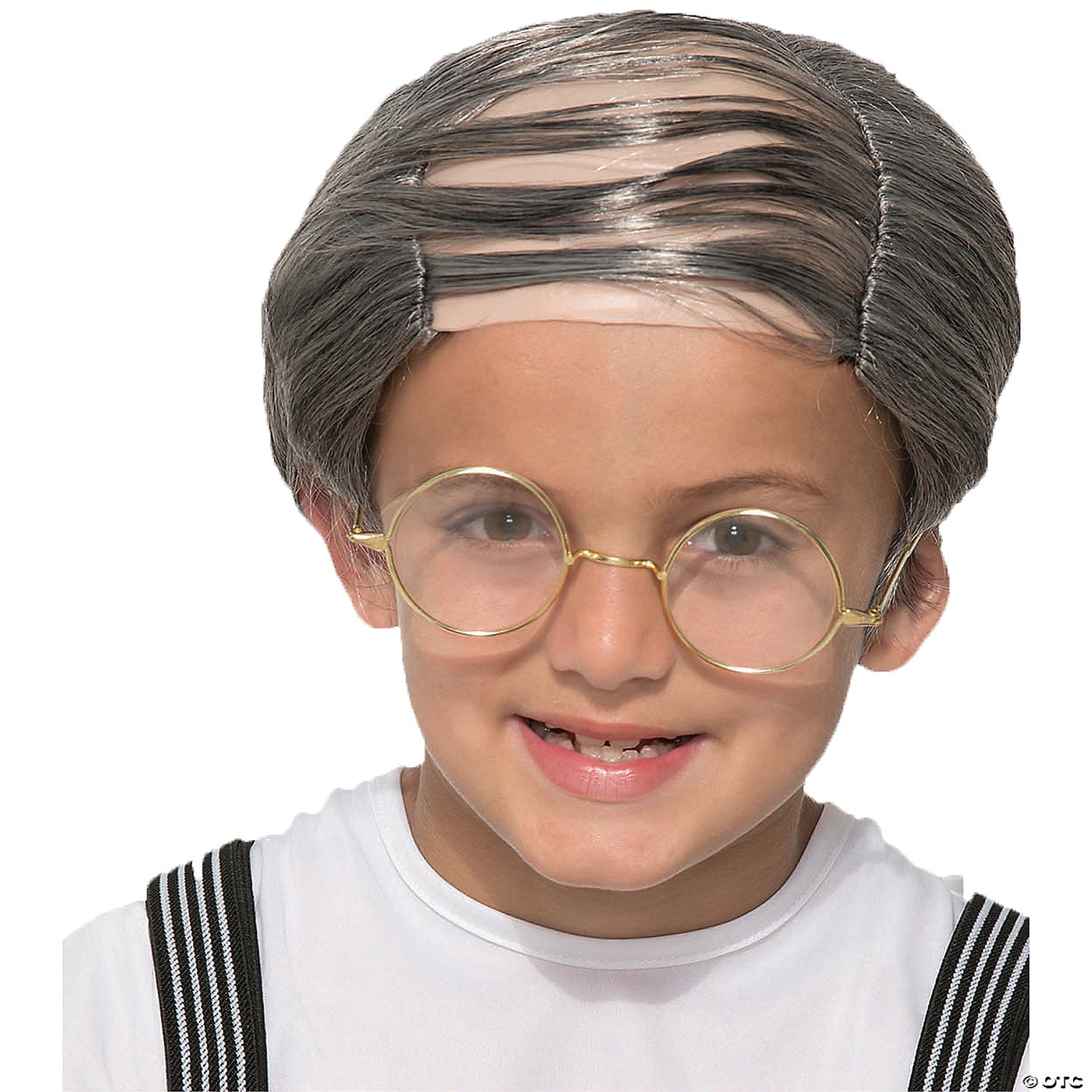 kids brown & gray old uncle comb over wig~fm78226