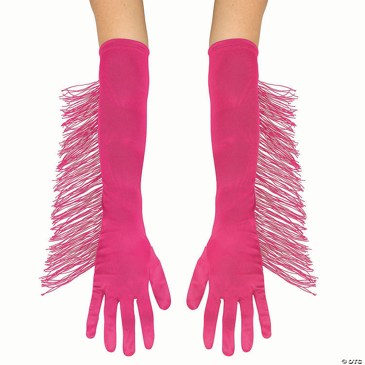 adults long polyester gloves with pink fringe costume accessory~fw96816pk