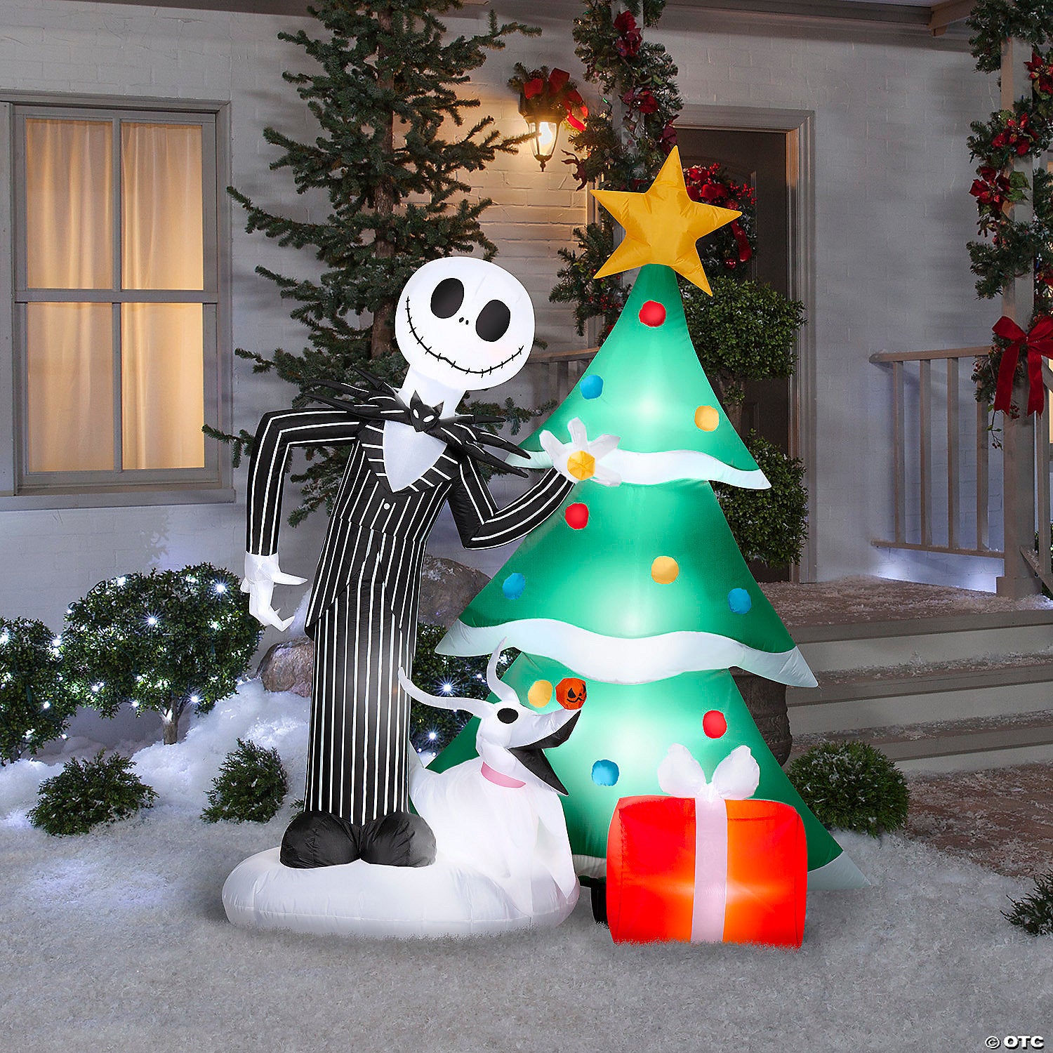 sup  blowup inflatable jack skellington & zero with christmas tree & built in lights yard decoration~ss882684g-a02