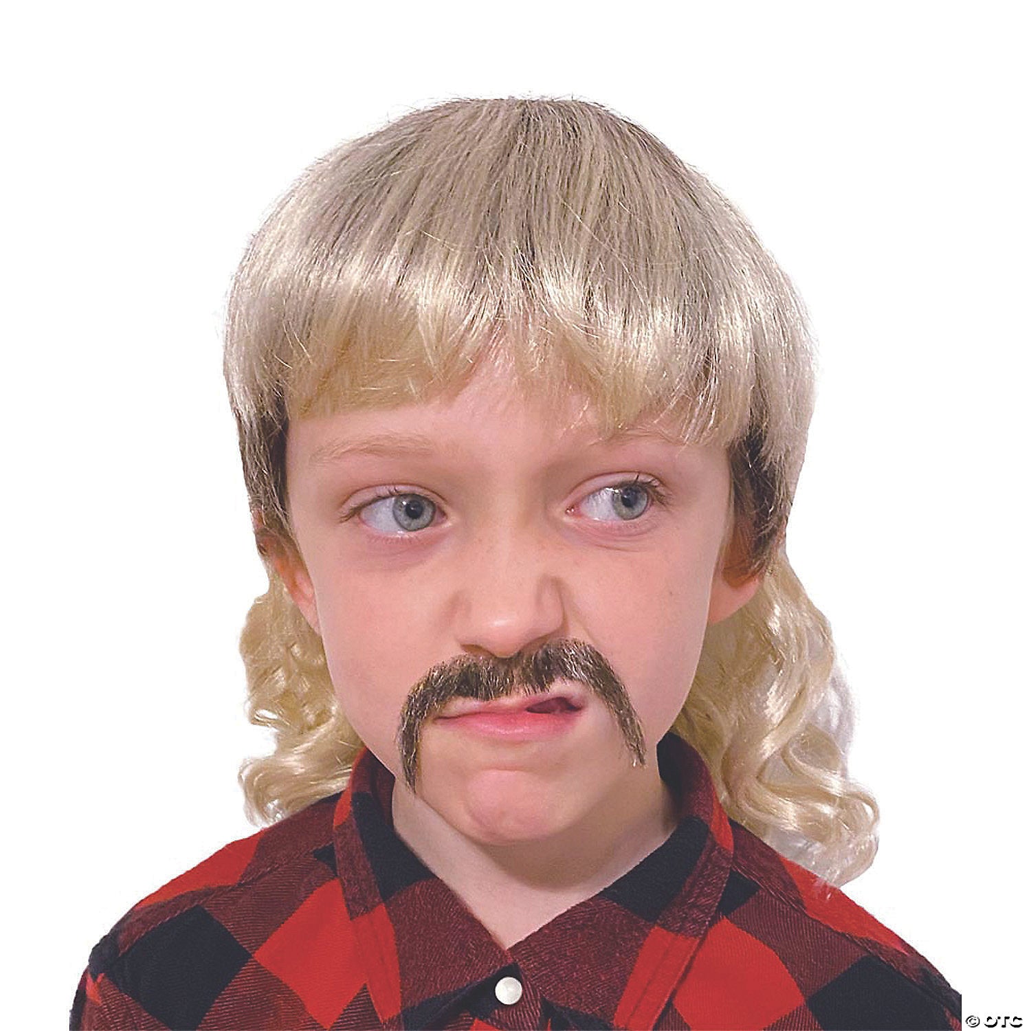 kid s blonde mullet & brown mustache set~mc08