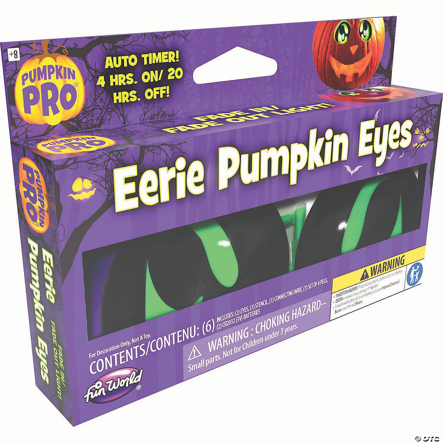 fade in & fade out battery operated eerie green pumpkin eyes halloween decoration~fw94879bg