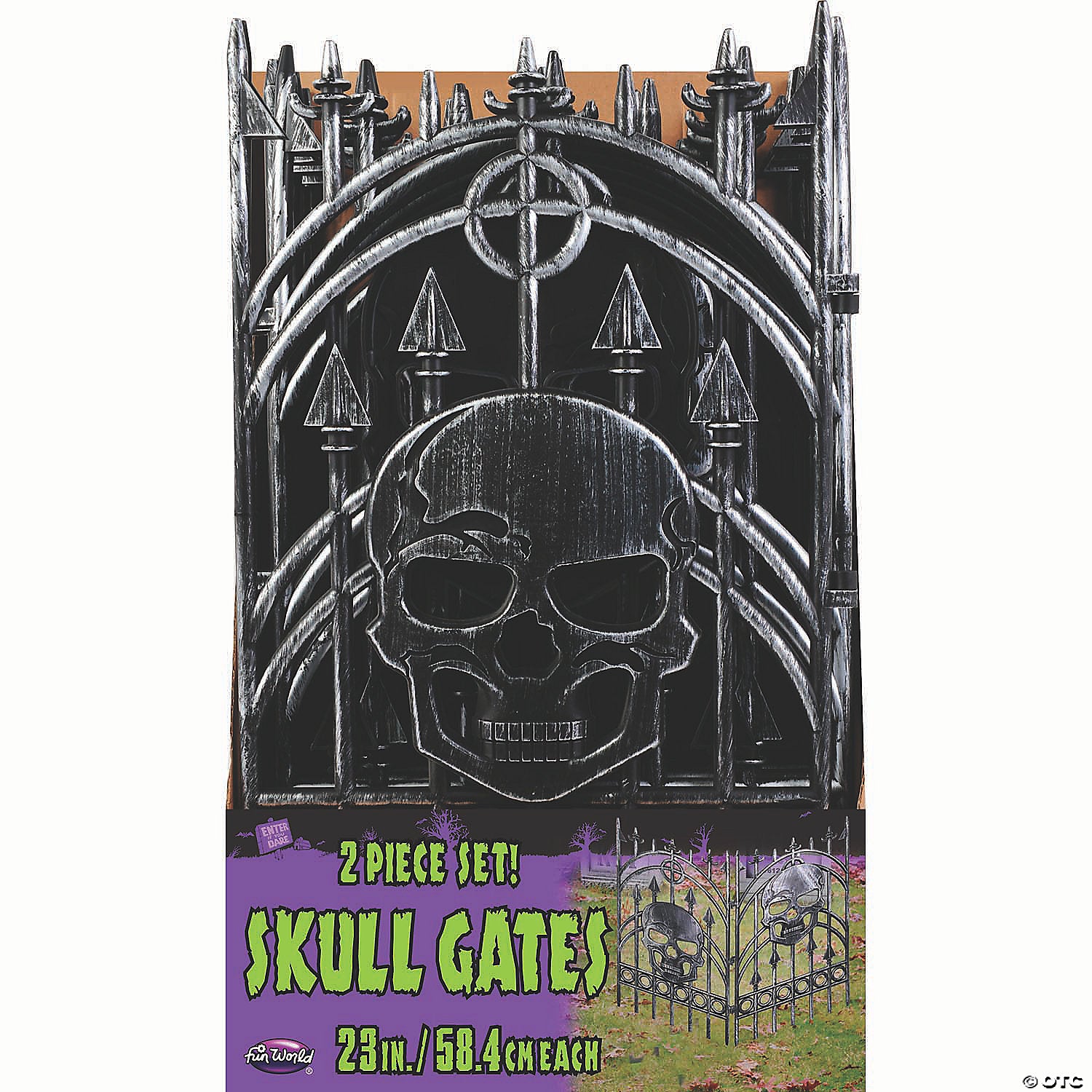 23  silver skull face gates set of 2 halloween decoration~fw96045