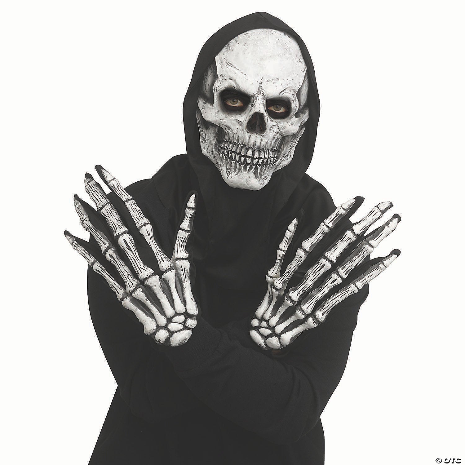 adults grey skull mask with hood & long fingered gloves   one size~fw93584gy