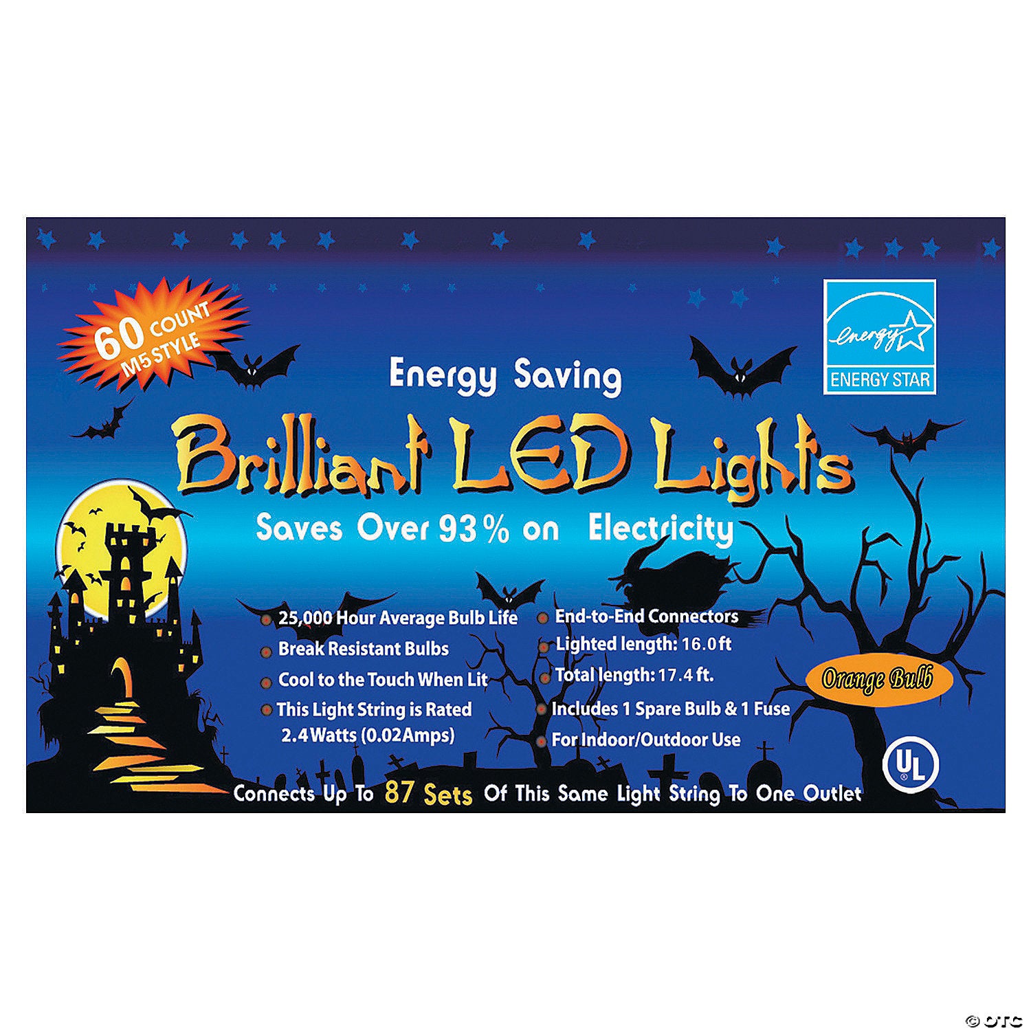 led 60 count orange party lights halloween decoration~ma84