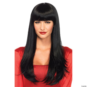 women s black long haired wig with long bangs~uaa2733bk