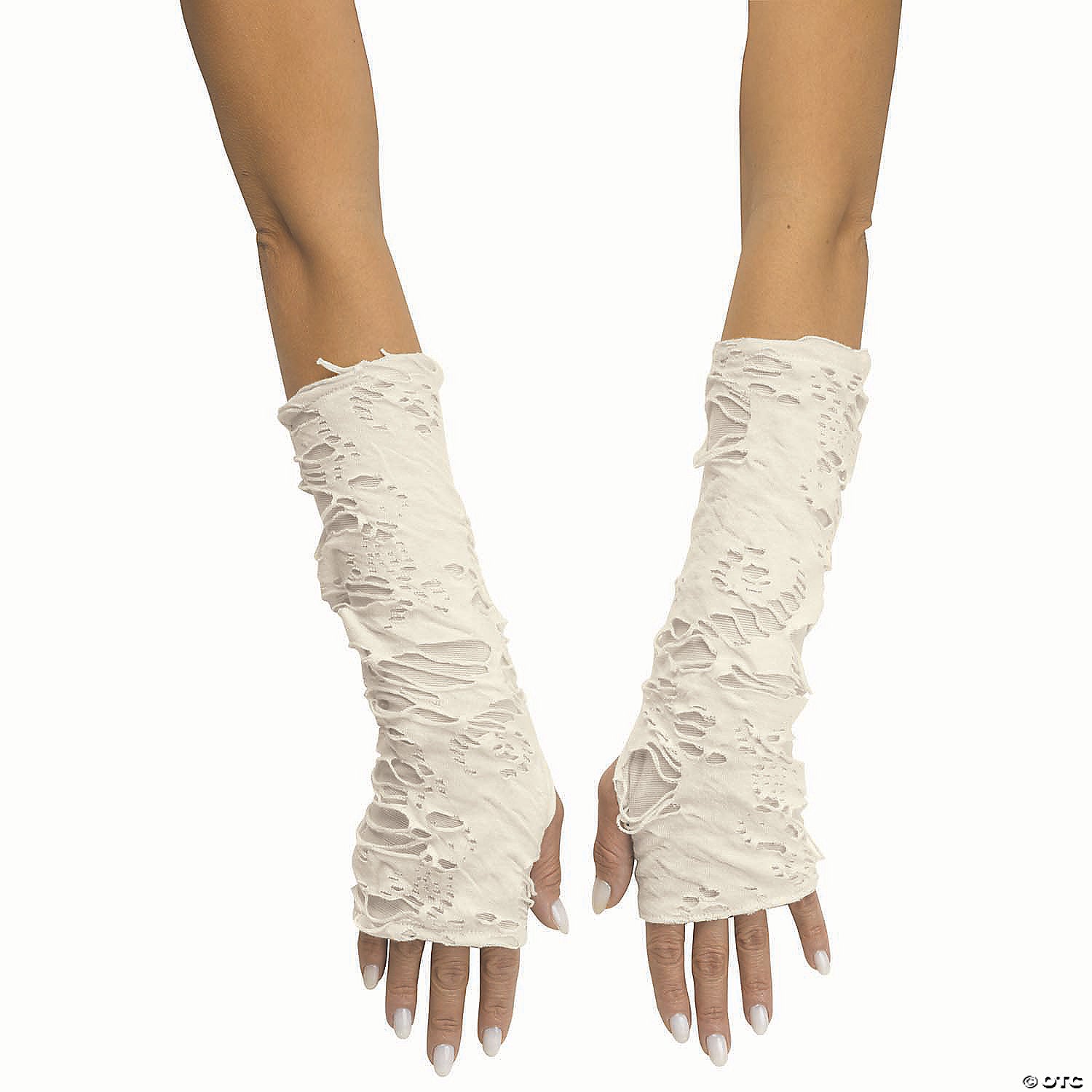 adults white & ivory long tattered fingerless sleevelets costume acesssory~fw96817w