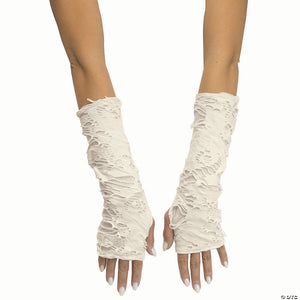 adults white & ivory long tattered fingerless sleevelets costume acesssory~fw96817w