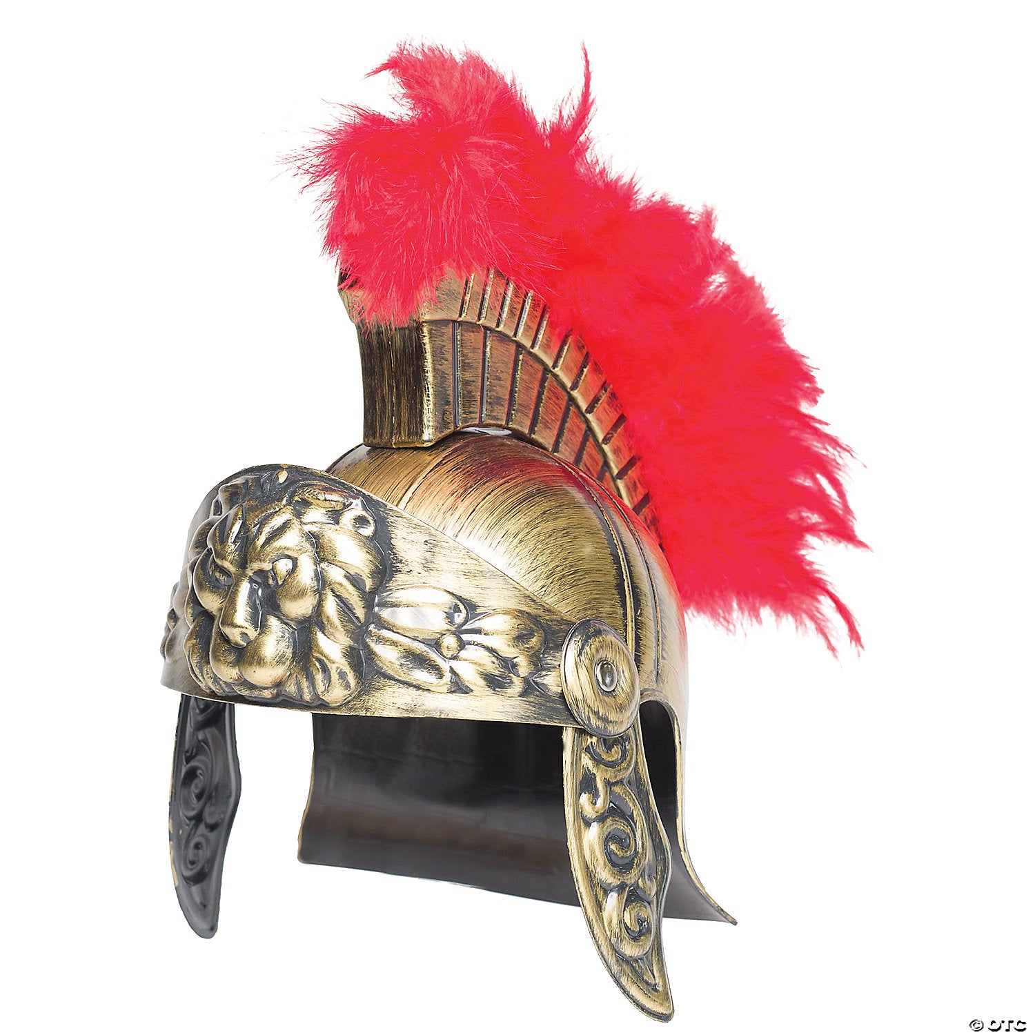 adults gold gladiator helmet with lion & red plume~ur28750