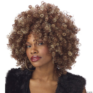 adults brown & blonde curly afro wig~cc70257
