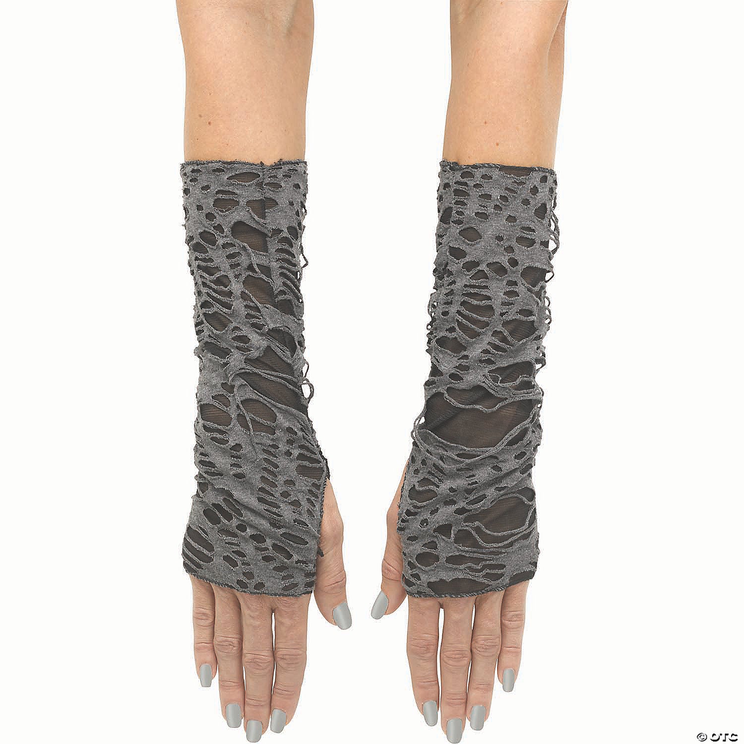 adults black & gray long tattered fingerless sleevelets costume acesssory~fw96817k