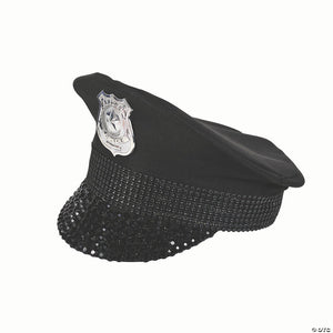 adults black police hat with rhinestones costume accessory~fw93717k