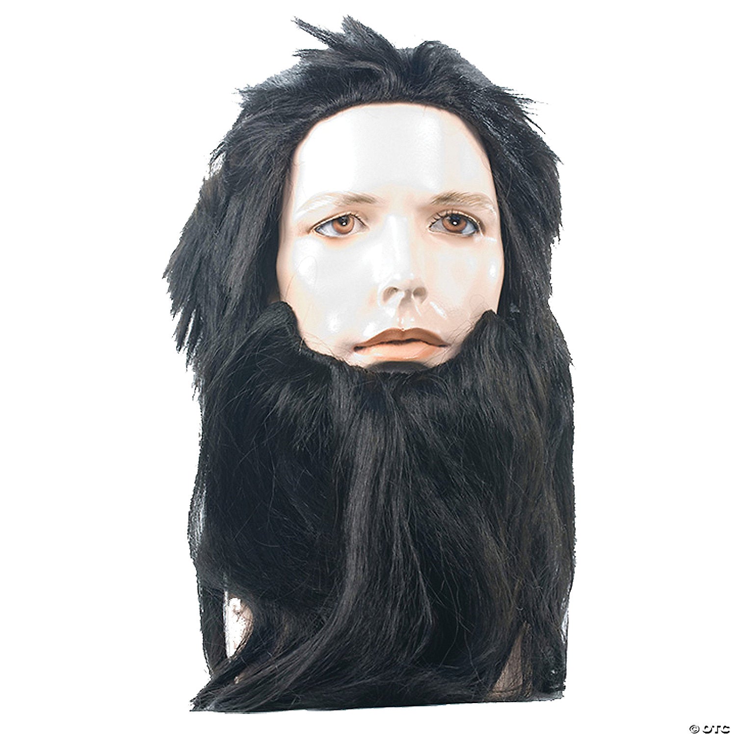 adults black cave man wig and beard set~lw218bn