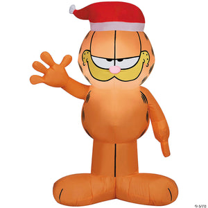 sup  blowup inflatable garfield with santa hat & built in lights christmas outdoor yard decoration~ss883640g-a03