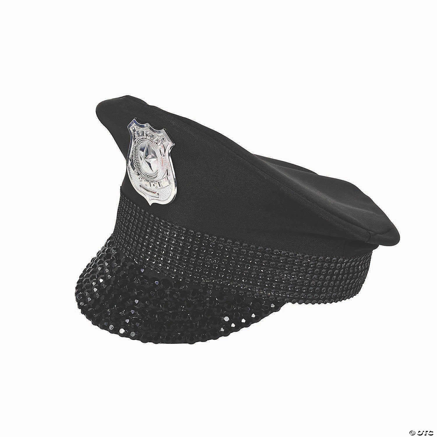 adults black police hat with rhinestones costume accessory~fw93717k