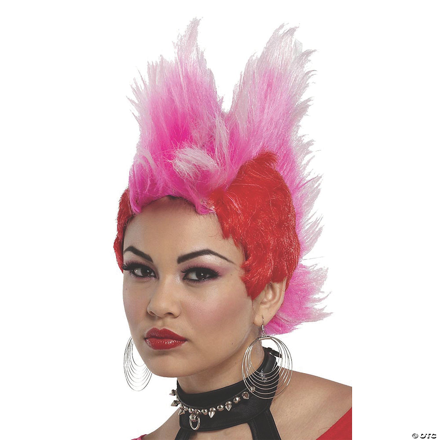 adults red & hot pink double mohawk wig~mr179528