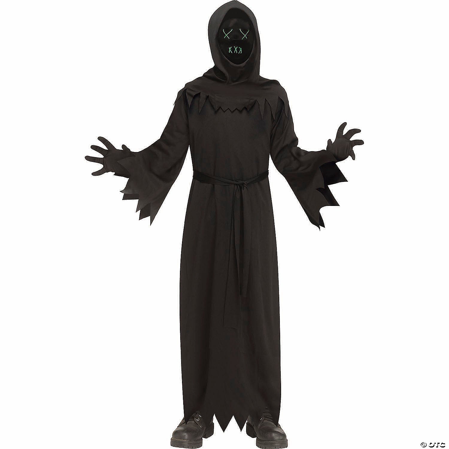 kids black robe with electroluminescent mask phantom costume   medium 8 10~fw134282m