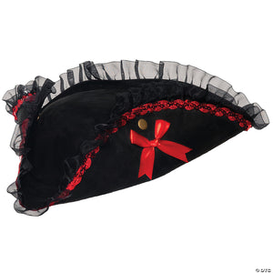 adults black & red tricorne hat~ur30574