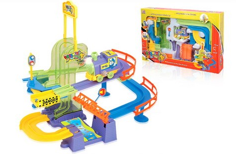 Railroad Toy Train Track Set For Kids W/Engine Sound & Lights